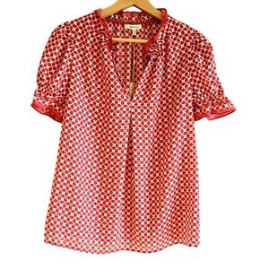 Max Studio Women's Red V Neck Ruffle Flutter Short Sleeve Blouse Boho S $78 NWT